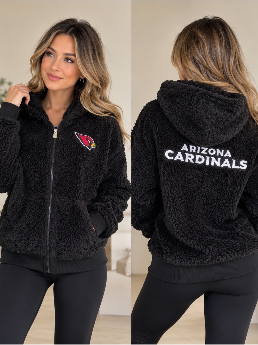 NFL Arizona Cardinals Black Sherpa Zip Hoodie Jacket